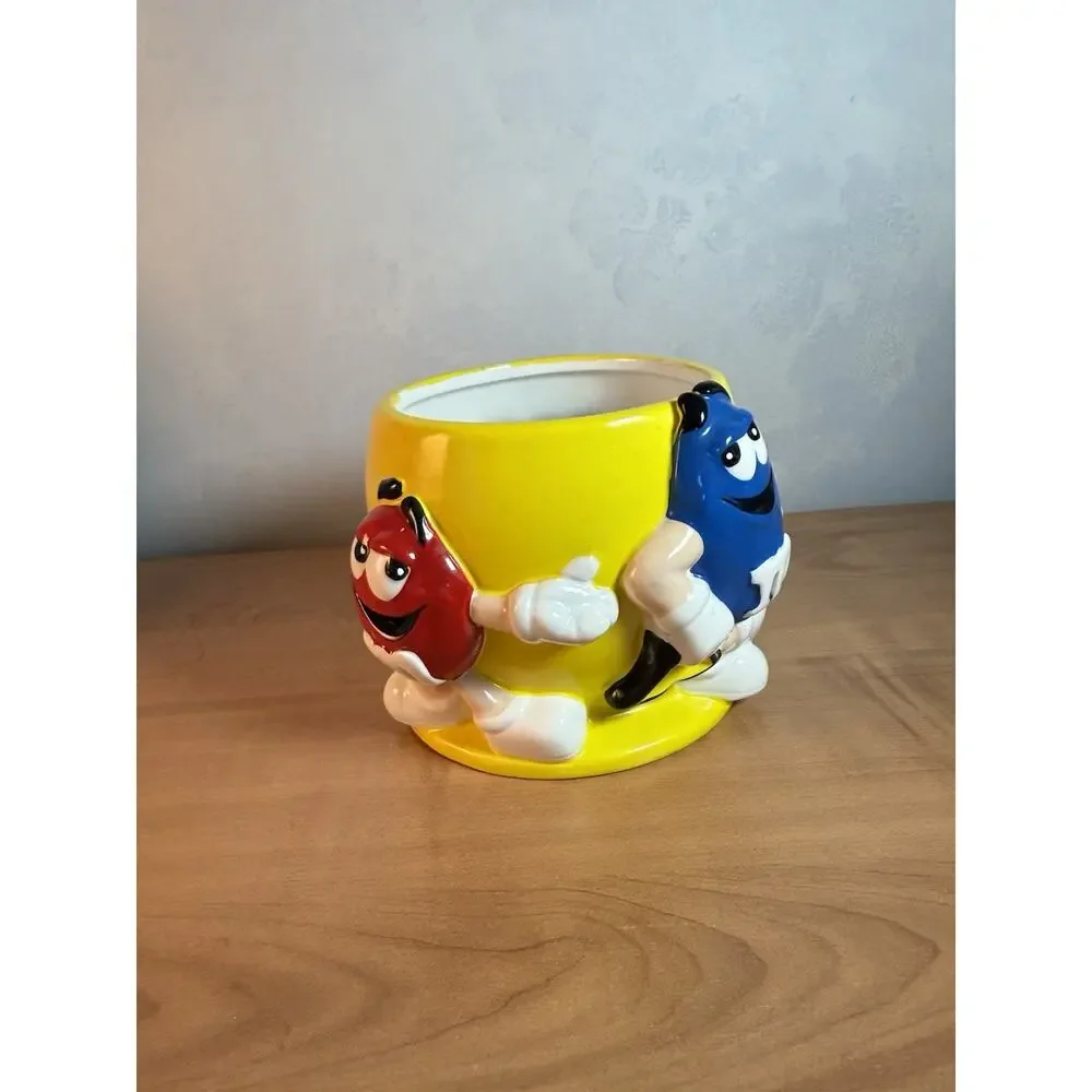 M&M Mars Candy Bowl Red & Blue Yellow Jar M&M's Ceramic 3D 4.75” Inches Tall